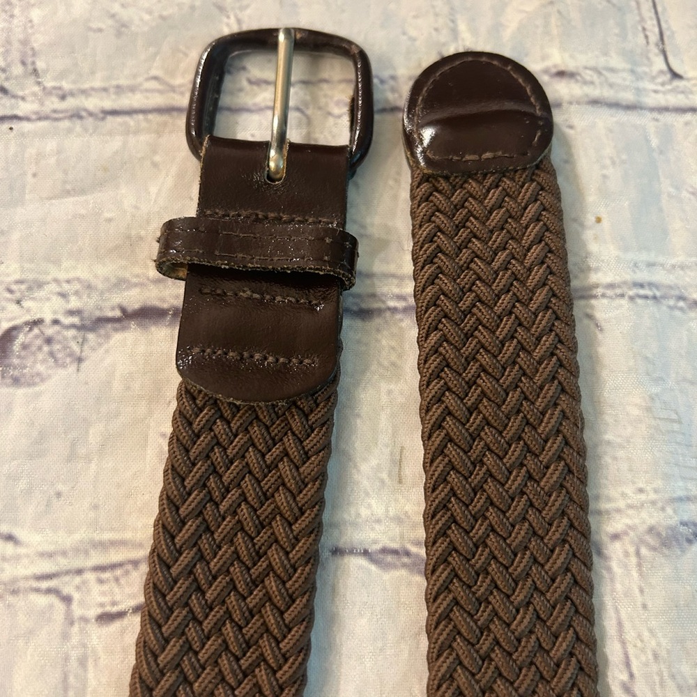 Lot Of (2) Men Vintage Brown And Navy Woven Stretch Belts Covered Buckles View 5